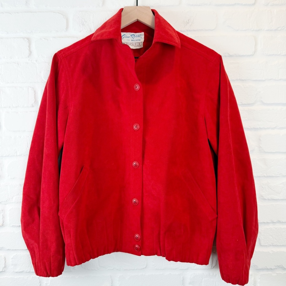 Vintage Gino Rossi for Wilson Red Ultra Suede Jacket Union Made Bomber size 8
